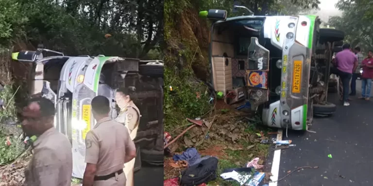 ളാഹയിൽ ശബരിമല തീർഥാടകർ സഞ്ചരിച്ച ബസ് മറിഞ്ഞു,ഒരു കുട്ടിയടക്കം ഏഴ് പേർക്ക് പരിക്ക്
