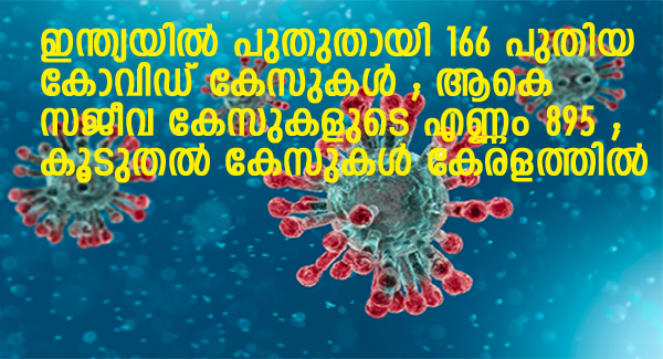 ഇന്ത്യയില്‍ പുതുതായി 166 പുതിയ കോവിഡ് കേസുകള്‍ ; ആകെ സജീവ കേസുകളുടെ എണ്ണം 895 ; കൂടുതല്‍ കേസുകള്‍ കേരളത്തില്‍