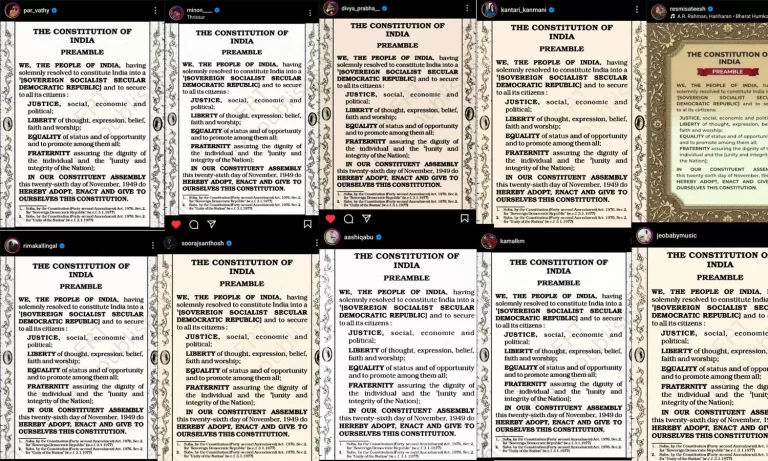 ‘നമ്മുടെ ഇന്ത്യ’ ,രാമക്ഷേത്ര പ്രതിഷ്ഠാ ദിനത്തിൽ ഭരണഘടനാ ആമുഖം പങ്കുവച്ച്  താരങ്ങൾ