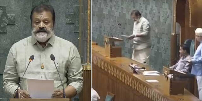 കൃ​ഷ്ണാ, ഗു​രു​വാ​യൂ​ര​പ്പാ, നാ​മം​ജ​പി​ച്ച് ക​യ​റി സു​രേ​ഷ് ഗോ​പി; മ​ല​യാ​ള​ത്തി​ൽ സ​ത്യ​പ്ര​തി​ജ്ഞ
