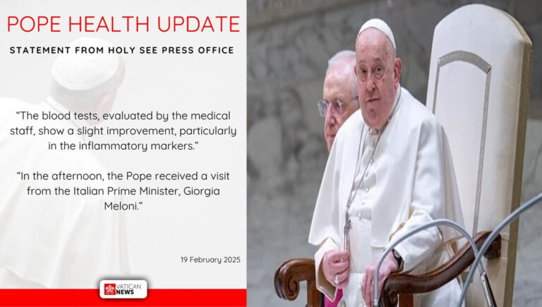 മാ​ർ​പാ​പ്പ​യു​ടെ ആ​രോ​ഗ്യ​നി​ല​യി​ൽ നേ​രി​യ പു​രോ​ഗ​തി​യെ​ന്ന് വ​ത്തി​ക്കാ​ൻ