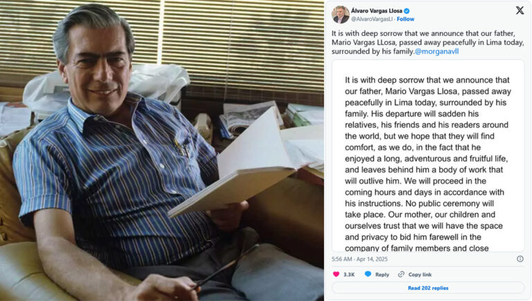 സ്പാനിഷ് – പെറുവിയൻ എഴുത്തുകാരൻ മരിയോ വർഗാസ് യോസ അന്തരിച്ചു