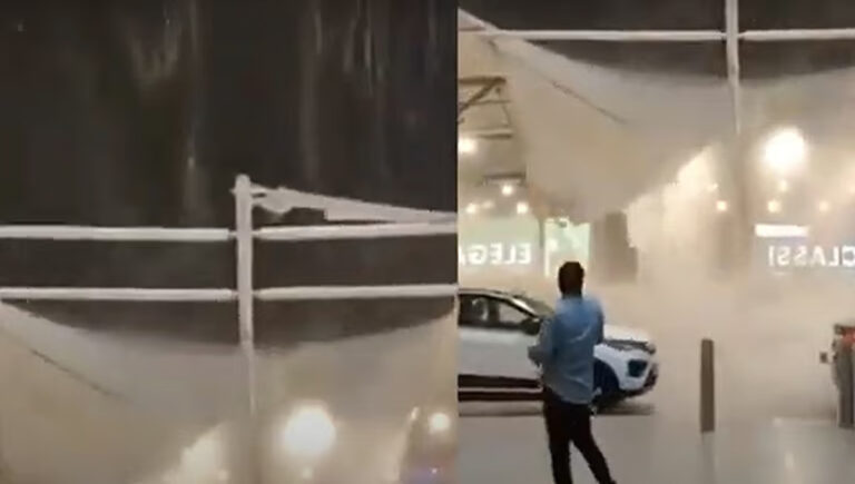 കനത്ത മഴയിൽ ഡൽഹി വിമാനത്താവളത്തിന്‍റെ താത്കാലിക മേൽക്കൂര തകർന്നു വീണു