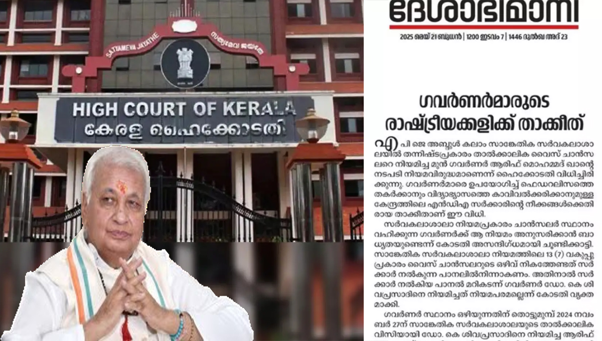 ഗവർണർമാരുടെ രാഷ്ട്രീയക്കളിക്ക് താക്കീത് : മുൻ ഗവർണർ ആരിഫ് മുഹമ്മദ് ഖാനെതിരെ ആഞ്ഞടിച്ച് ദേശാഭിമാനി