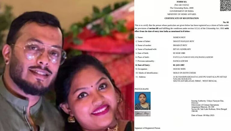 പഹല്‍ഗാമില്‍ കൊല്ലപ്പെട്ട പശ്ചിമ ബംഗാള്‍ സ്വദേശിയുടെ ഭാര്യക്ക് ഇന്ത്യന്‍ പൗരത്വത്തിന് അനുമതി നൽകി കേന്ദ്ര ആഭ്യന്തര മന്ത്രാലയം