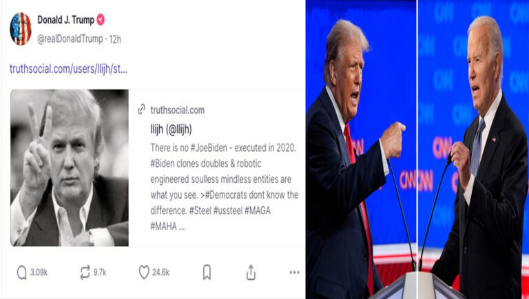 ബൈഡന്‍ 2020ല്‍ കൊല്ലപ്പെട്ടു, ഇപ്പോഴുള്ളത് ക്ലോണ്‍; വിചിത്ര വാദവുമായി ട്രംപ്