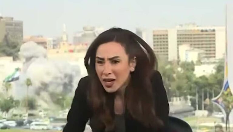 വാര്‍ത്ത വായിക്കുന്നതിനിടെ ഇസ്രയേല്‍ ബോംബാക്രമണം; ഓടി രക്ഷപ്പെട്ട് അവതാരക