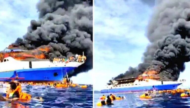 ഇൻഡോനേഷ്യയിൽ യാത്രാ ബോട്ടിന് തീപിടിച്ചു, കടലിലേക്ക് എടുത്തുചാടി യാത്രക്കാർ; 5 മരണം
