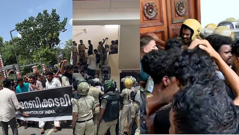കാവിവത്ക്കരണം : സർവകലാശാലകളിൽ എസ്എഫ്ഐ നടത്തിയ പ്രതിഷേധ മാർച്ചിൽ സംഘർഷം