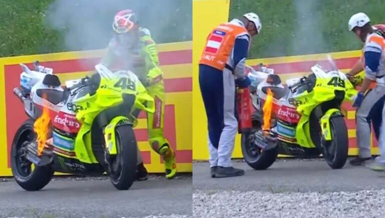 ഓസ്ട്രിയന്‍ ഗ്രാന്‍ഡ് പ്രീയ്ക്കിടെ ബൈക്കിന് തീപിടിച്ചു; ഒഴിവായത് വന്‍ അപകടം
