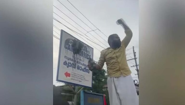 സുരേഷ് ഗോപിയുടെ ഓഫീസ് ബോര്‍ഡില്‍ കരി ഓയില്‍ ഒഴിച്ച സിപിഐഎം പ്രവര്‍ത്തകന്‍ അറസ്റ്റില്‍