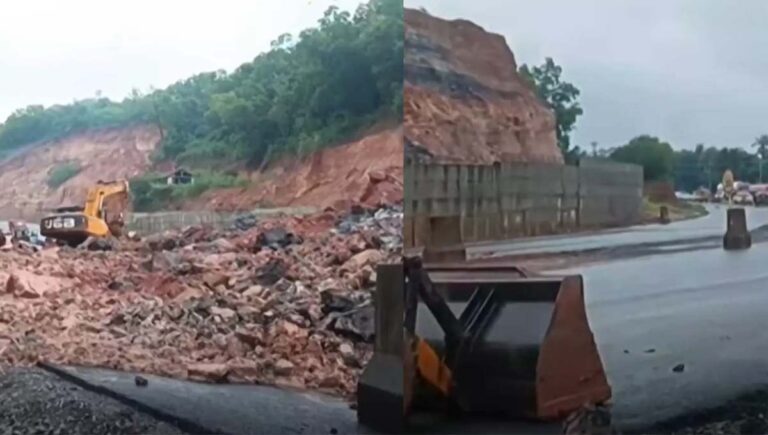 കാസർകോട് ബേവിഞ്ചയിൽ ദേശീയ പാതയിൽ മണ്ണിടിച്ചിൽ; ചെറുയാത്രാ വാഹനങ്ങൾക്ക് നിരോധനം
