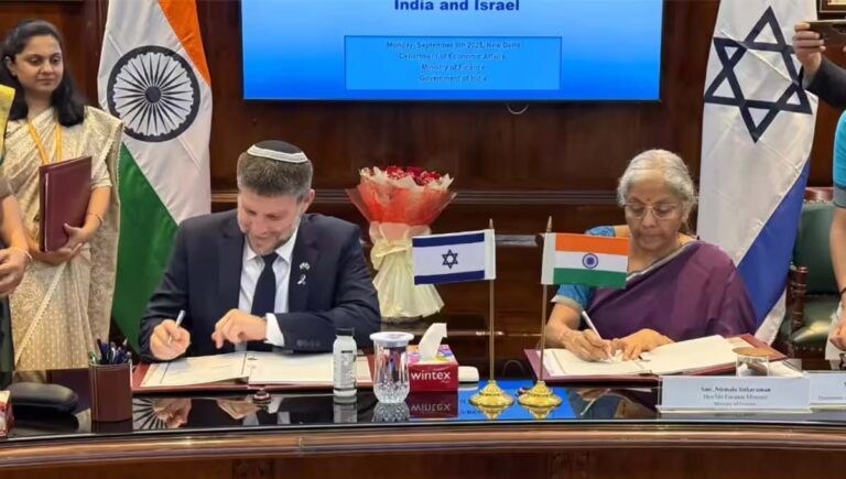 ഇസ്രയേലുമായി സമഗ്ര ഉഭയകക്ഷി നിക്ഷേപക്കരാറിൽ ഒപ്പുവച്ച്‌ കേന്ദ്രസർക്കാർ