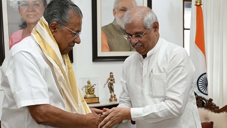 കാവിക്കൊടി ഭാരതാംബ പുറത്ത്; രാജ്ഭവനിലെ ചടങ്ങില്‍ നാളെ മുഖ്യമന്ത്രിയെത്തും