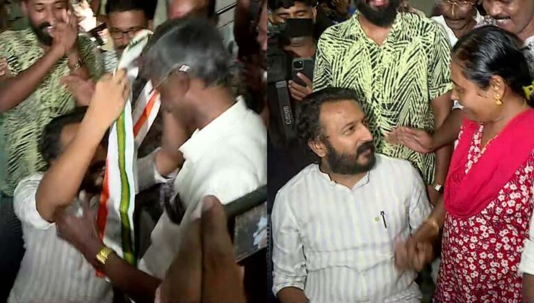 രാഹുല്‍ മാങ്കൂട്ടത്തില്‍ എംഎല്‍എ പാലക്കാട്ടെ ഓഫീസില്‍; ഷാള്‍ ഇട്ട് സ്വീകരിച്ച് കോണ്‍ഗ്രസ് പ്രവര്‍ത്തകര്‍