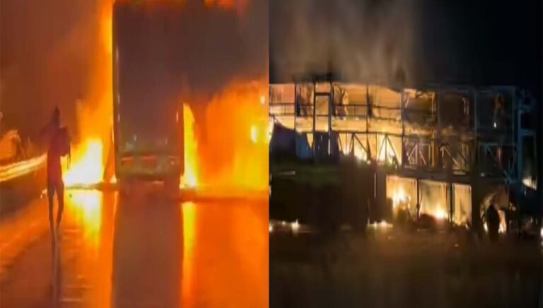 ബെംഗളൂരു-ഹൈദരാബാദ് ദേശീയ പാതയില്‍ ബസിന് തീപിടിച്ചു; 32 പേര്‍ക്ക് ദാരുണാന്ത്യം