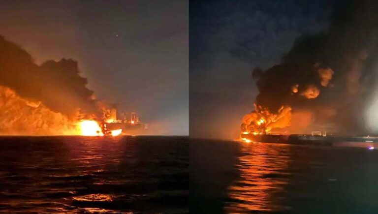 ക​രി​ങ്ക​ട​ലി​ൽ ര​ണ്ട് എ​ണ്ണ ടാ​ങ്ക​റു​ക​ൾ സ്ഫോ​ട​ന​ത്തിൽ തീ​പി​ടിച്ചു; ജീ​വ​ന​ക്കാ​ർ സു​ര​ക്ഷി​ത​ർ