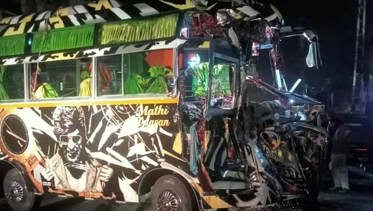 തൃശൂരിൽ ശബരിമല തീർഥാടകരുടെ ബസിൽ ലോറിയിടിച്ച് അപകടം; 5 പേർക്ക് പരുക്ക്