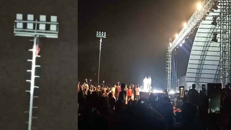 ധർമ്മശാലയിലെ വേടൻ്റെ ഷോയ്ക്കിടെ വിളക്കു കാലിൽ വലിഞ്ഞു കയറി ആരാധകൻ്റെ അഭ്യാസം