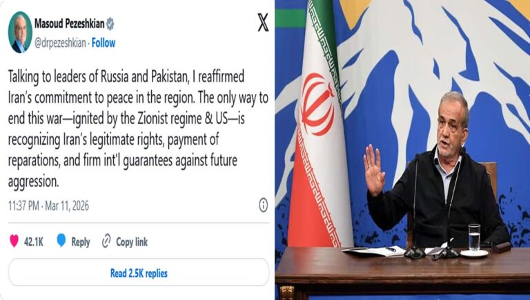 പശ്ചിമേഷ്യയില്‍ സംഘര്‍ഷം : യുദ്ധം അവസാനിപ്പിക്കാന്‍ മൂന്ന് ഉപാധികള്‍ മുന്നോട്ട് വച്ച് ഇറാന്‍