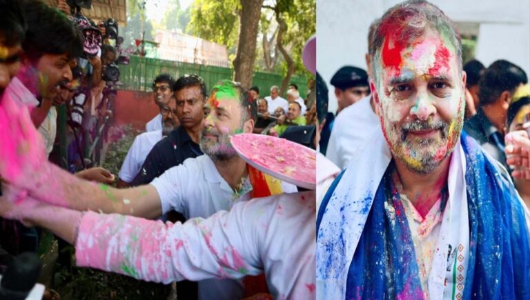 പ്രവർത്തകർക്കൊപ്പം ഡൽഹിയിലെ എഐസിസി ആസ്ഥാനത്ത് ഹോളി ആഘോഷിച്ച് രാഹുൽ ഗാന്ധി