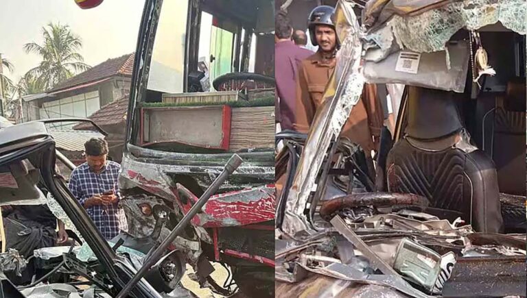 മലപ്പുറം മൊറയൂരില്‍ ബസും കാറും കൂട്ടിയിടിച്ച് അപകടം; മൂന്ന് മരണം