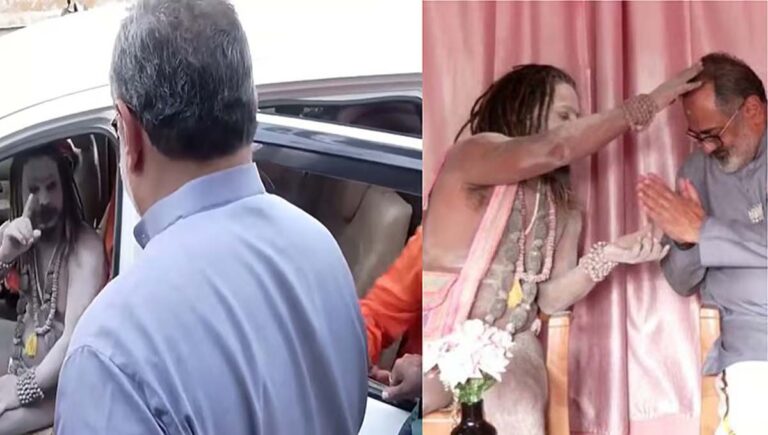 കേരളത്തിലെ എന്‍ഡിഎ സ്ഥാനാര്‍ഥികളുടെ വിജയത്തിനായി രാജീവ് ചന്ദ്രശേഖറെ ആശീര്‍വദിച്ച് യോഗി ആദിത്യനാഥ് അയച്ച അഘോരി സന്യാസി