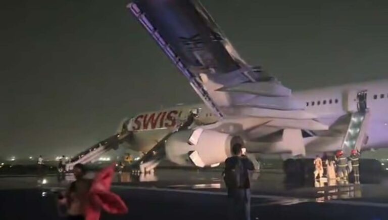 ഡല്‍ഹിയില്‍ ടേക്ക് ഓഫിനിടെ സ്വിസ് എയര്‍ വിമാനത്തിന് തീപിടിച്ചു; ആറു യാത്രക്കാര്‍ക്ക് പരിക്ക്