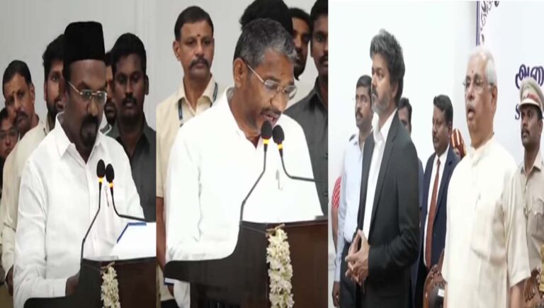 വിജയ് മന്ത്രിസഭ വീണ്ടും വിപുലീകരിച്ചു; ലീഗ്, വിസികെ മന്ത്രിമാർ സത്യപ്രതിജ്ഞ ചെയ്തു