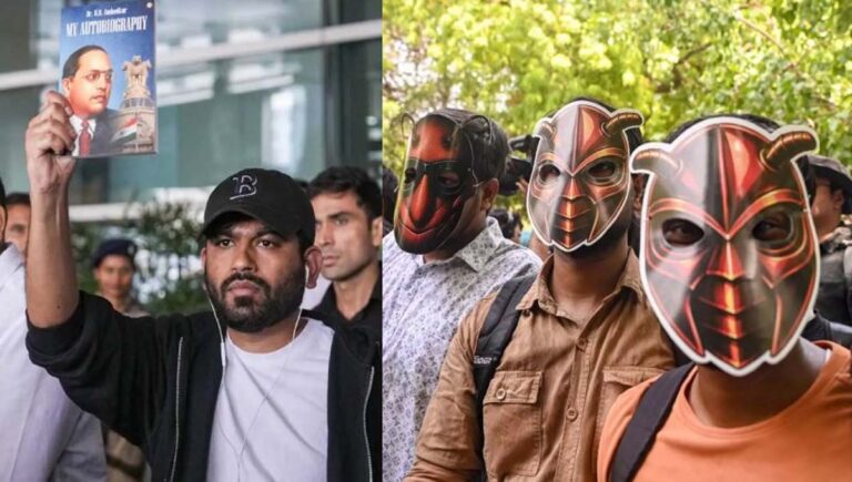 പൂക്കളും പുസ്തകങ്ങളുമേന്തി മാസ്‌കിട്ട് തരംഗം സൃഷ്ടിച്ച് രാജ്യതലസ്ഥാനത്ത് സിജെപി പ്രതിഷേധം